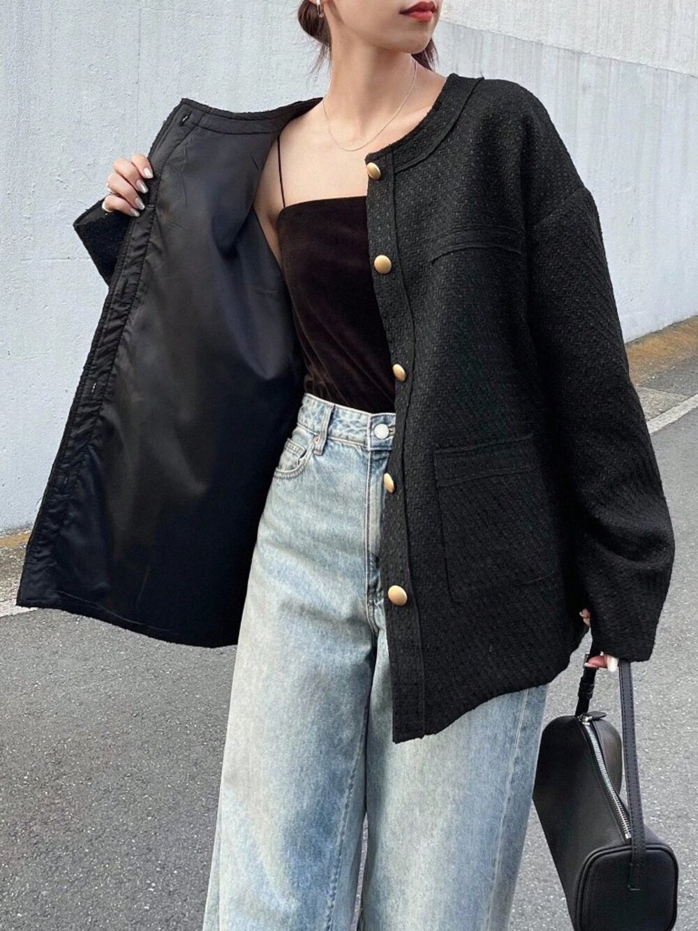 Black Casual Women's Round Neck Cardigan